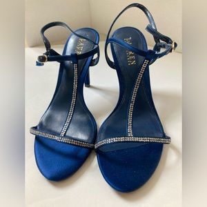 Lauren Ralph Lauren Abita Dark Sapphire Blue Satin Crystal Heels 8.5